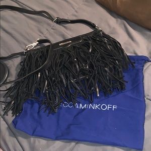 Rebecca minkoff fringe black leather shoulder bag